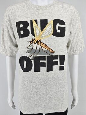 Vintage 1990s Royal Avalon "Bug Off!" Heather Gray Mosquito Graphic T-Shirt (L)